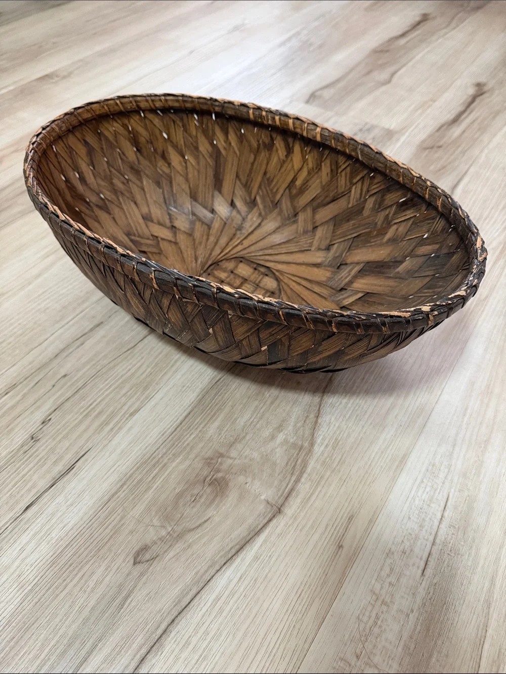 Vintage Handwoven Oval Wicker Basket Bowl Farmhouse Primitive Cottagecore Decor